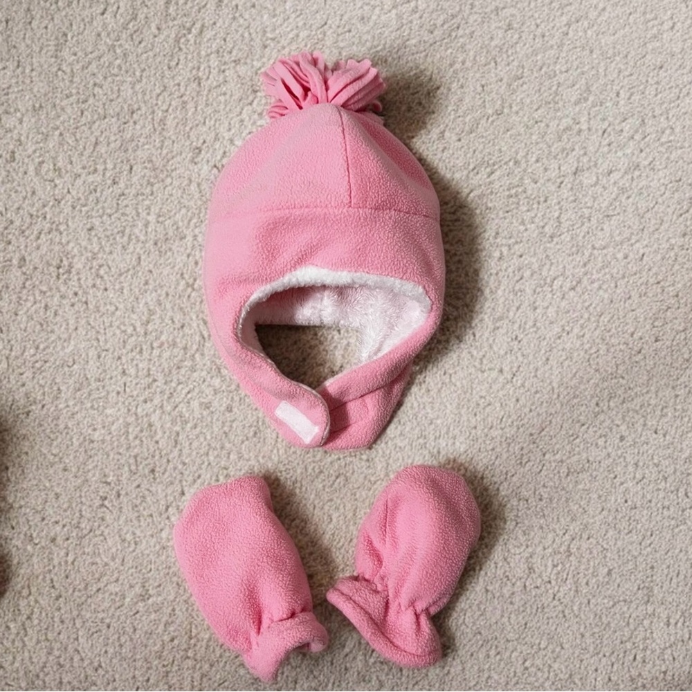 Cozy Pink Kids Winter Hat and Mittens Set